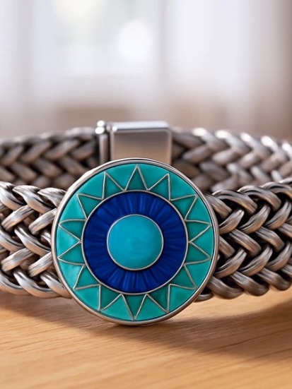 Turquoise & Blue Circular Enamel Bracelet Charm